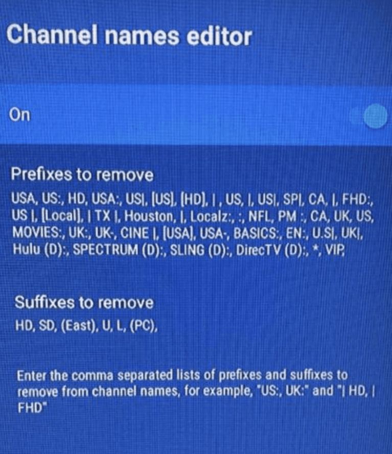 Channel names editor
