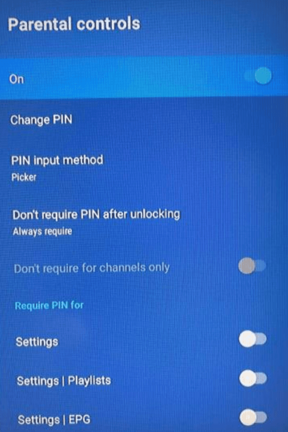 Parental controls settings