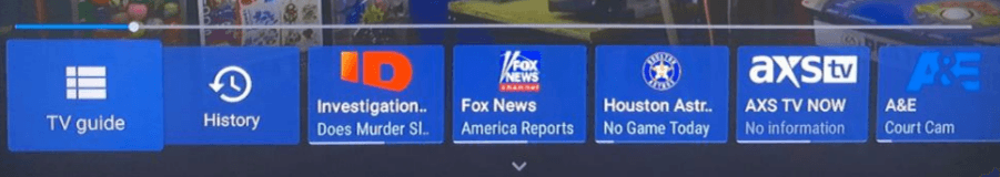 Quick menu with TV Guide and History