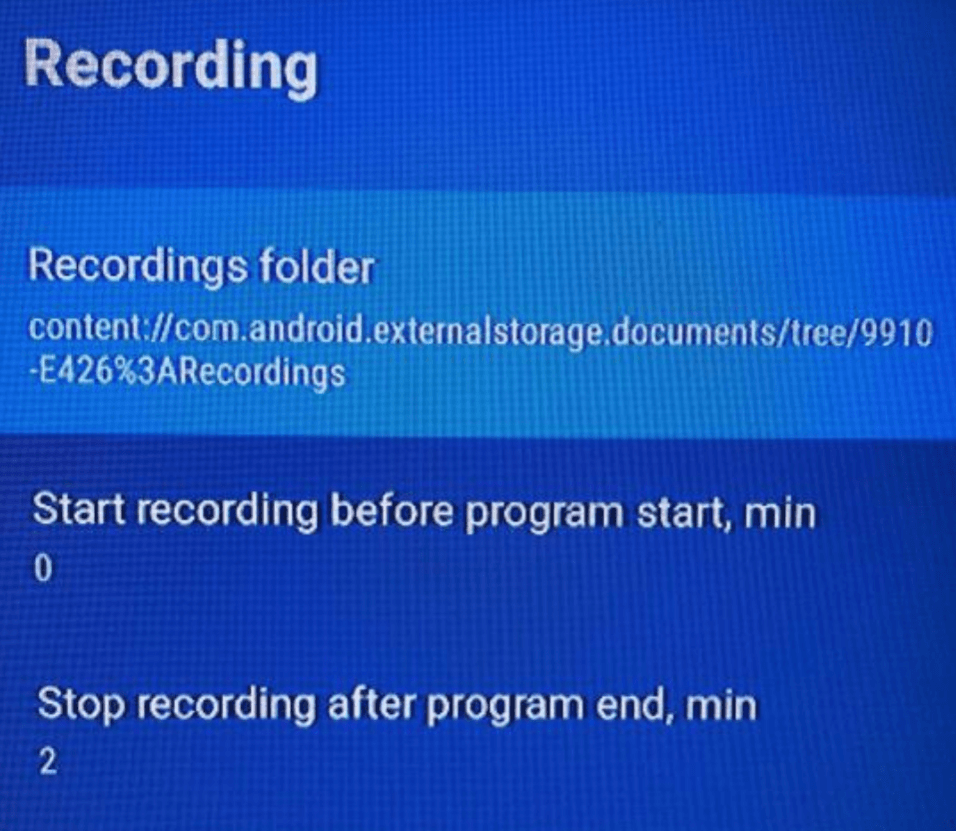 Recording settings screen